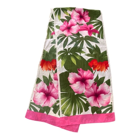Oscar de la Renta Pink and Green Tropical 🌴 Silk Scarf - Picture 2 of 9